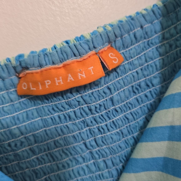 Oliphant Blue Ikat Square Neck Bubble Dress Small Puff Sleeves Resort Wear Vaca - Picture 4 of 9